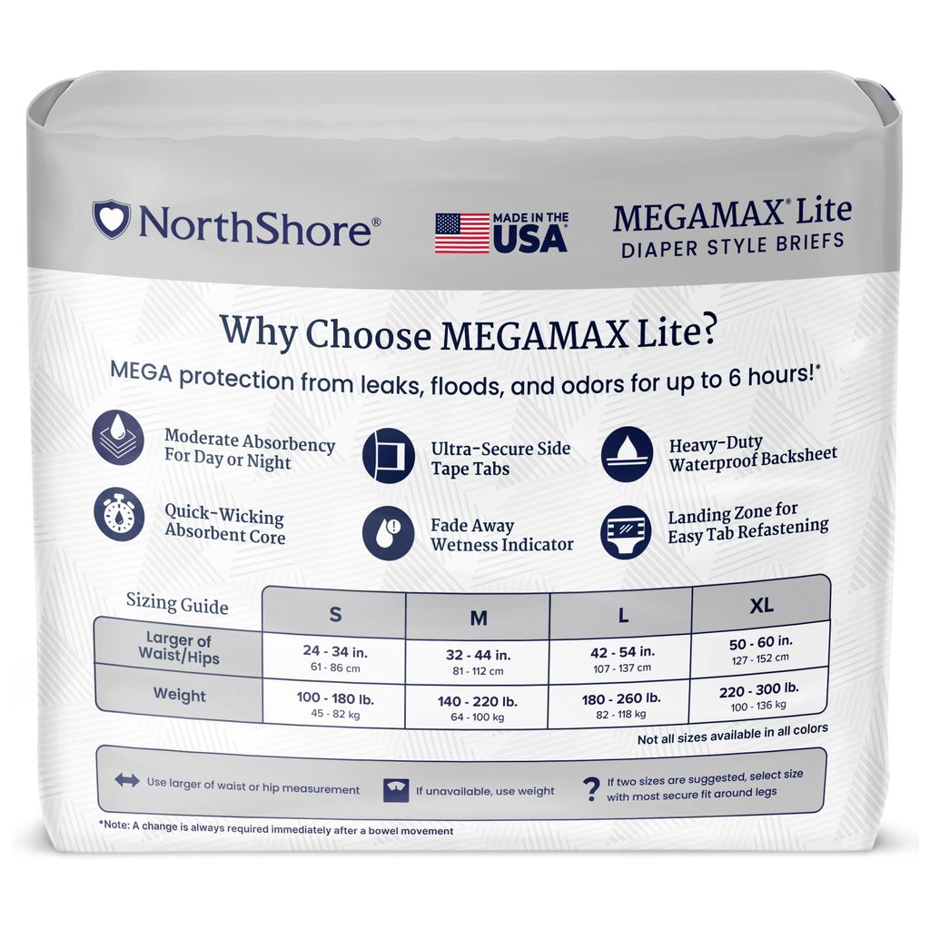 NorthShore MEGAMAX Lite 6-Hour Diaper Style Briefs